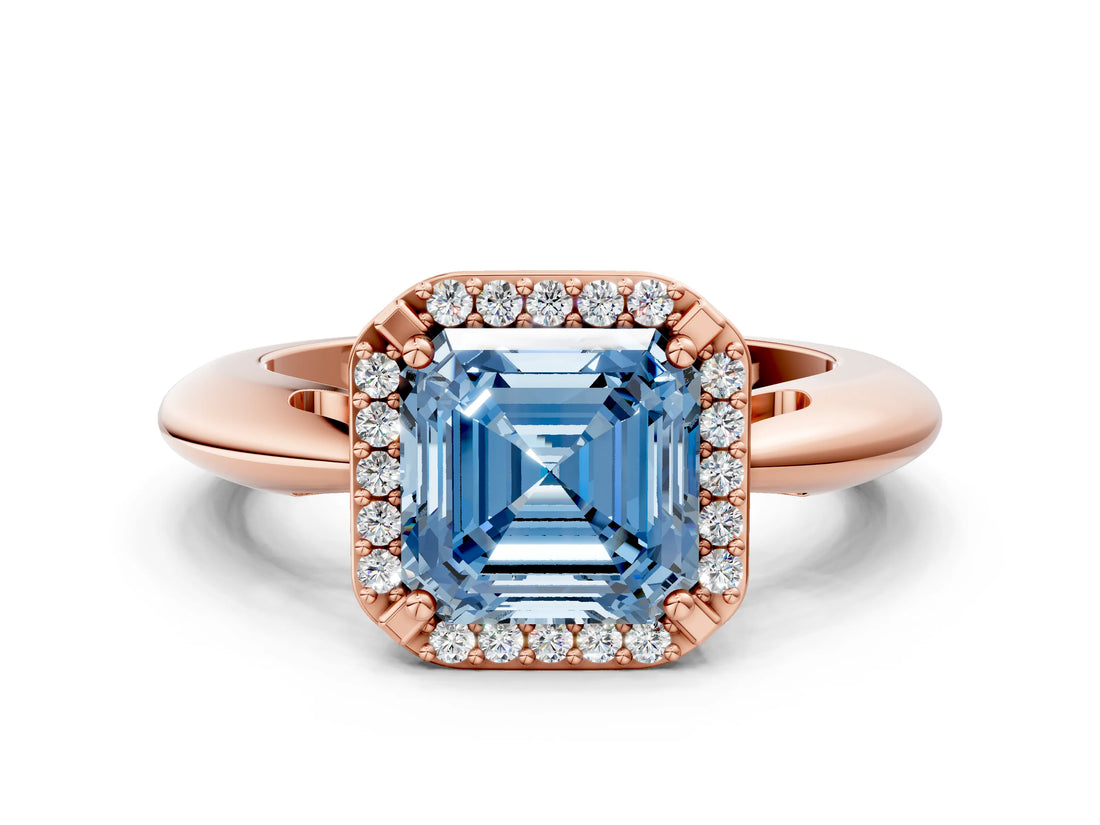 Rose gold Fancy Blue Asscher  Cut Diamond Halo Engagement Ring with Split Shank and Four-Prong Setting_46