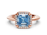 Rose gold Fancy Blue Asscher  Cut Diamond Halo Engagement Ring with Split Shank and Four-Prong Setting_46