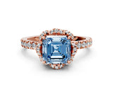 Rose gold Fancy Blue Asscher Cut Diamond Halo Pave Band with Four-Prong Setting_15