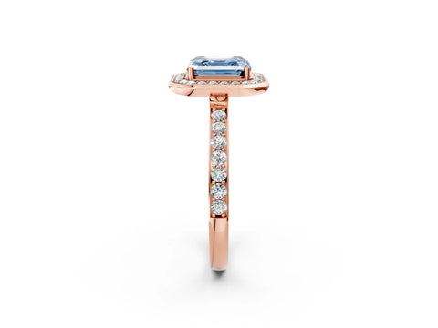 Rose gold Fancy Blue Asscher Cut Diamond Halo Ring with Bezel Frame and Pavé Band_2