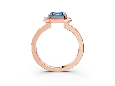 Rose gold Fancy Blue Asscher Cut Diamond Halo Ring with Bezel Frame and Pavé Band_3