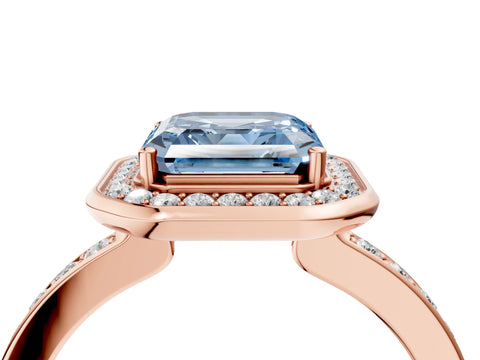 Rose gold Fancy Blue Asscher Cut Diamond Halo Ring with Bezel Frame and Pavé Band_4