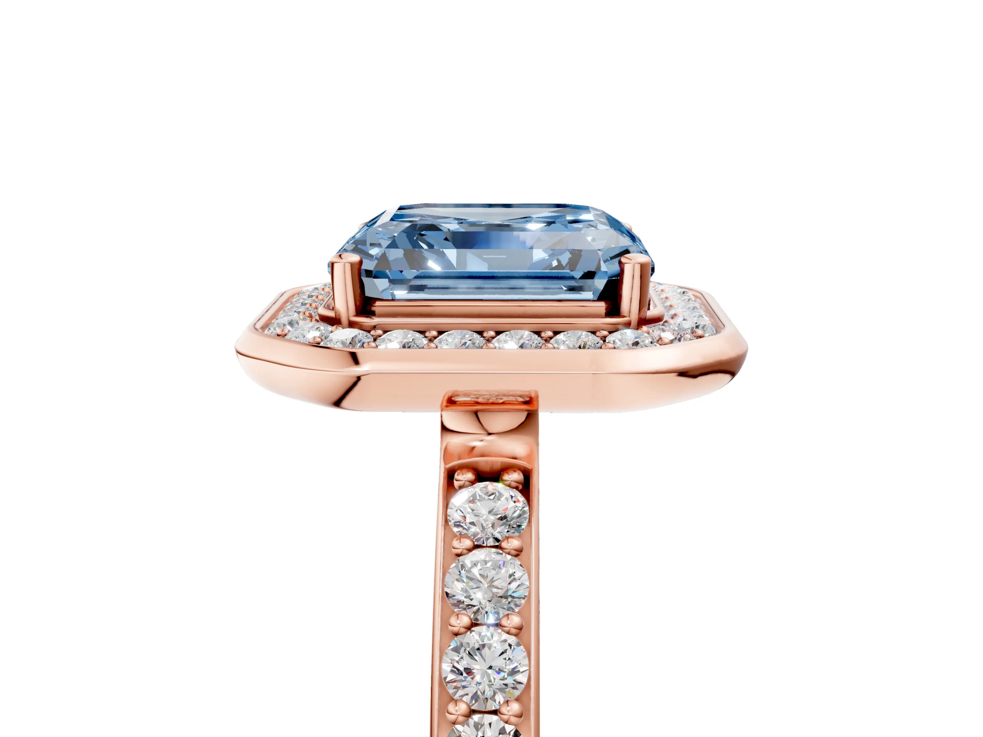 Rose gold Fancy Blue Asscher Cut Diamond Halo Ring with Bezel Frame and Pavé Band_5