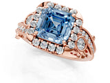 Rose gold Fancy Blue Asscher Cut Diamond Halo Ring with Milgrain Pavé Band and Four-Prong Setting_137