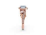 Rose gold Fancy Blue Asscher Cut Diamond Halo Ring with Milgrain Pavé Band and Four-Prong Setting_138