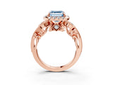 Rose gold Fancy Blue Asscher Cut Diamond Halo Ring with Milgrain Pavé Band and Four-Prong Setting_139