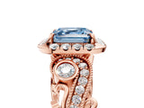 Rose gold Fancy Blue Asscher Cut Diamond Halo Ring with Milgrain Pavé Band and Four-Prong Setting_141