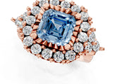 Rose gold Fancy Blue Asscher Cut Diamond Halo Ring with Pavé Band and Four-Prong Setting_18