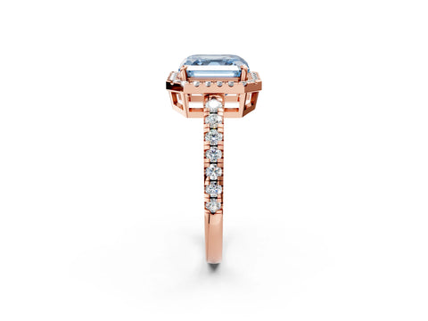 Rose gold Fancy Blue Asscher Cut Diamond Halo Ring with Pavé Band and Four-Prong Setting_2