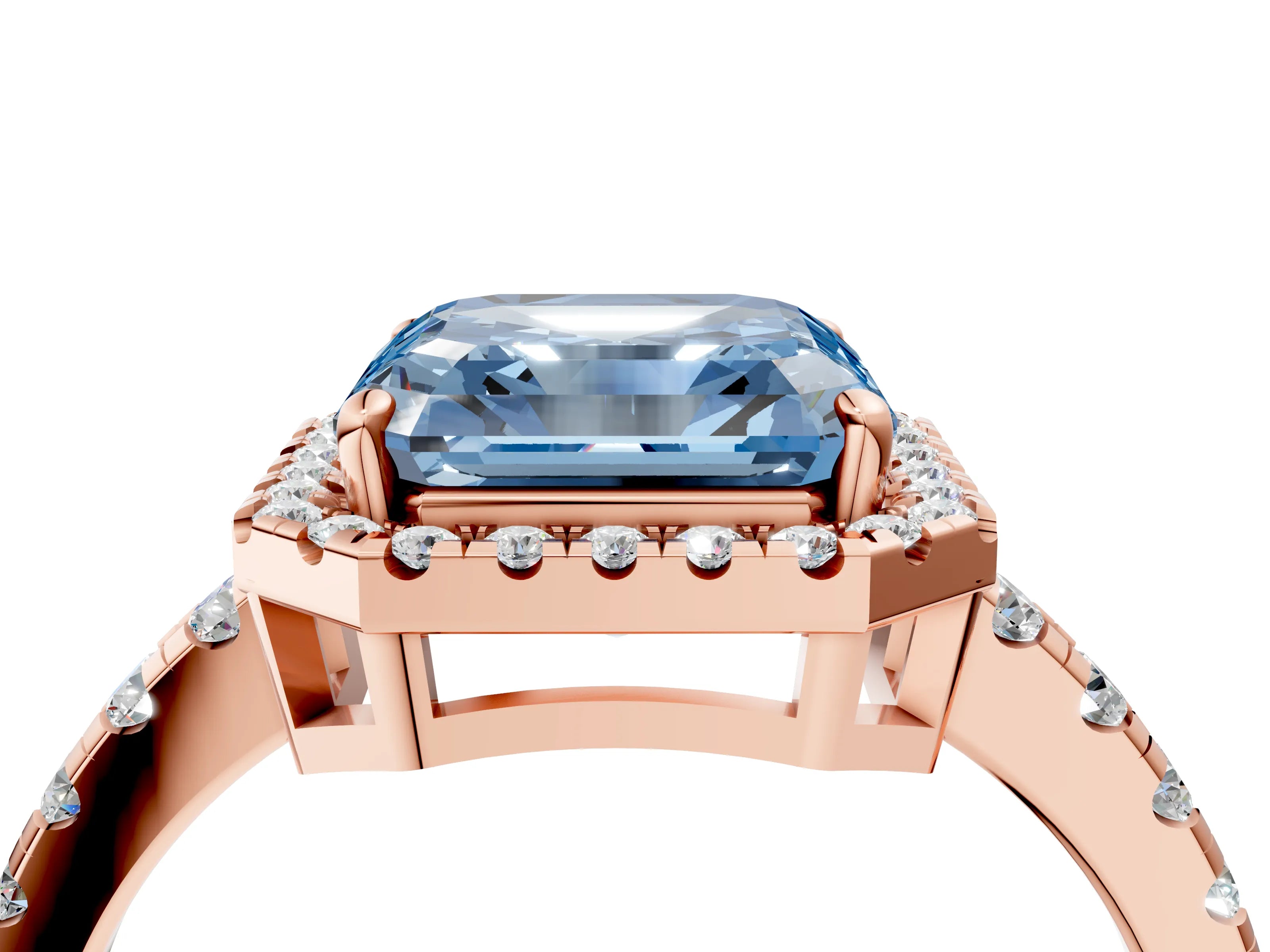 Rose gold Fancy Blue Asscher Cut Diamond Halo Ring with Pavé Band and Four-Prong Setting_4
