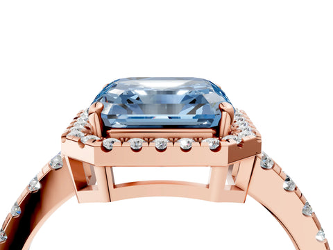 Rose gold Fancy Blue Asscher Cut Diamond Halo Ring with Pavé Band and Four-Prong Setting_4