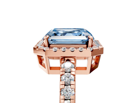Rose gold Fancy Blue Asscher Cut Diamond Halo Ring with Pavé Band and Four-Prong Setting_5