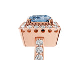 Rose gold Fancy Blue Asscher Cut Diamond Halo Ring with Pavé Band and Prong Setting_5