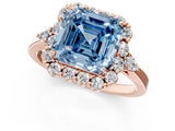 Rose gold Fancy Blue Asscher Cut Diamond Halo Ring with Pear Side Stones and Prong Setting_34