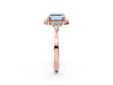 Rose gold Fancy Blue Asscher Cut Diamond Halo Ring with Pear Side Stones and Prong Setting_35