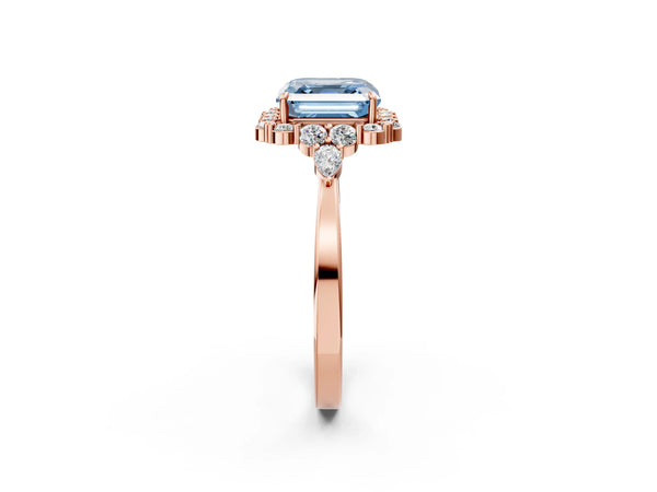 Rose Gold Asscher Cut Halo Engagement Ring Setting for Fancy Blue Center with Pear Accents
