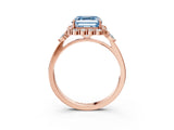 Rose gold Fancy Blue Asscher Cut Diamond Halo Ring with Pear Side Stones and Prong Setting_36