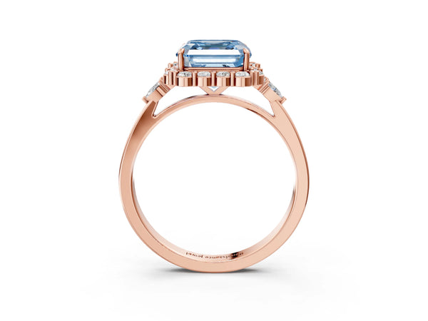 Rose Gold Asscher Cut Halo Engagement Ring Setting for Fancy Blue Center with Pear Accents