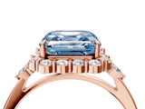 Rose gold Fancy Blue Asscher Cut Diamond Halo Ring with Pear Side Stones and Prong Setting_37