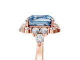 Rose gold Fancy Blue Asscher Cut Diamond Halo Ring with Pear Side Stones and Prong Setting_38