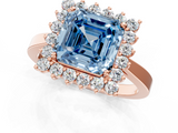 Rose gold Fancy Blue Asscher  Cut Diamond Halo Ring with Round Brilliant Halo and Solitaire Band_35
