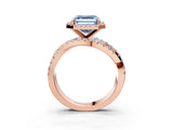 Rose gold Fancy Blue Asscher Cut Diamond Halo Ring with Round Split Shank and Prong Setting_51