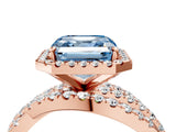 Rose gold Fancy Blue Asscher Cut Diamond Halo Ring with Round Split Shank and Prong Setting_52