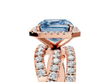 Rose gold Fancy Blue Asscher Cut Diamond Halo Ring with Round Split Shank and Prong Setting_53
