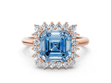 Rose gold Fancy Blue Asscher  Cut Diamond Halo Ring with Solitaire Band and Prong Setting_51