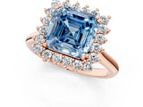 Rose gold Fancy Blue Asscher  Cut Diamond Halo Ring with Solitaire Band and Prong Setting_52