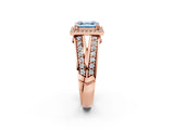 Rose gold Fancy Blue Asscher Cut Diamond Halo Ring with Split Shank Pavé Band and Four-Prong Setting_2