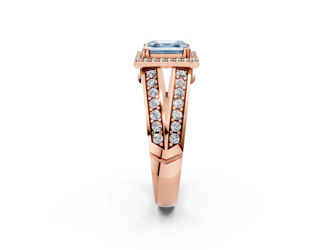 Rose gold Fancy Blue Asscher Cut Diamond Halo Ring with Split Shank Pavé Band and Four-Prong Setting_2