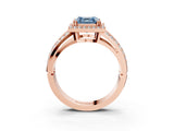Rose gold Fancy Blue Asscher Cut Diamond Halo Ring with Split Shank Pavé Band and Four-Prong Setting_3