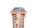Rose gold Fancy Blue Asscher Cut Diamond Halo Ring with Split Shank Pavé Band and Four-Prong Setting_5