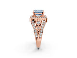 Rose gold Fancy Blue Asscher Cut Diamond Halo Ring with Split Shank and Bezel Accents and Four-Prong Setting_2
