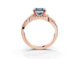 Rose gold Fancy Blue Asscher Cut Diamond Halo Ring with Split Shank and Bezel Accents and Four-Prong Setting_3
