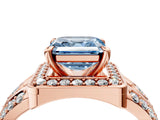 Rose gold Fancy Blue Asscher Cut Diamond Halo Ring with Split Shank and Bezel Accents and Four-Prong Setting_4