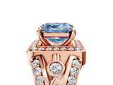 Rose gold Fancy Blue Asscher Cut Diamond Halo Ring with Split Shank and Bezel Accents and Four-Prong Setting_5
