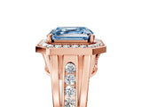 Rose gold Fancy Blue Asscher Cut Diamond Halo Ring with Split Shank and Bezel Accents and Prong Setting_5