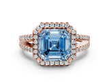 Rose gold Fancy Blue Asscher Cut Diamond Halo Split Shank Engagement Ring_39