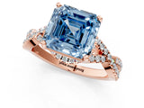 Rose gold Fancy Blue Asscher Cut Diamond  Halo Twist Band Solitaire Prong Setting Ring_25
