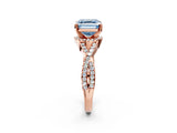 Rose gold Fancy Blue Asscher Cut Diamond  Halo Twist Band Solitaire Prong Setting Ring_26