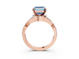 Rose gold Fancy Blue Asscher Cut Diamond  Halo Twist Band Solitaire Prong Setting Ring_27