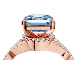 Rose gold Fancy Blue Asscher Cut Diamond  Halo Twist Band Solitaire Prong Setting Ring_28