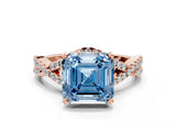Rose gold Fancy Blue Asscher Cut Diamond  Halo Twist Band Solitaire Prong Setting Ring_42