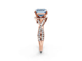 Rose gold Fancy Blue Asscher Cut Diamond  Halo Twist Band Solitaire Prong Setting Ring_44