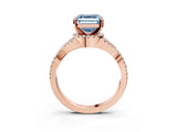 Rose gold Fancy Blue Asscher Cut Diamond  Halo Twist Band Solitaire Prong Setting Ring_45