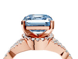 Rose gold Fancy Blue Asscher Cut Diamond  Halo Twist Band Solitaire Prong Setting Ring_46
