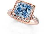 Rose gold Fancy Blue Asscher  Cut Diamond Milgrain Floral Halo Engagement Ring with Pavé Band_16