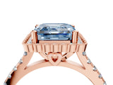 Rose gold Fancy Blue Asscher  Cut Diamond Milgrain Floral Halo Engagement Ring with Pavé Band_19